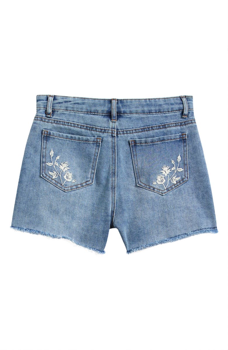 Tractr Kids' Floral Embroidered Cotton Blend Denim Shorts, Alternate, color, Vintage