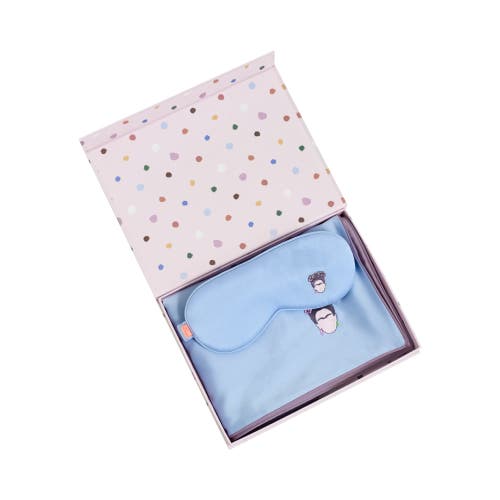 Lost Pattern Nyc "frida" 2 Piece Silk Gift Set Silk Pillowcase & Silk Sleep Eye Mask In Blue