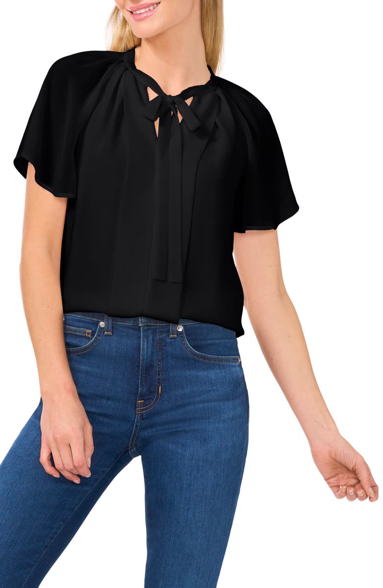 CeCe Flutter Sleeve Georgette Top, Main, color, 