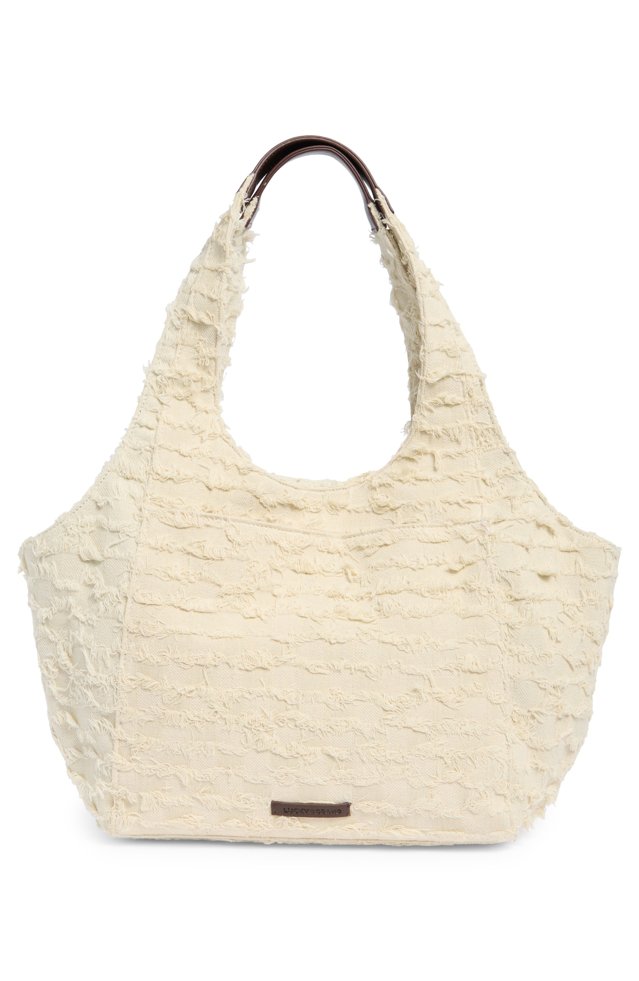 Lucky Brand Pria Canvas Tote Bag, Alternate, color, Natural Checkered Denim