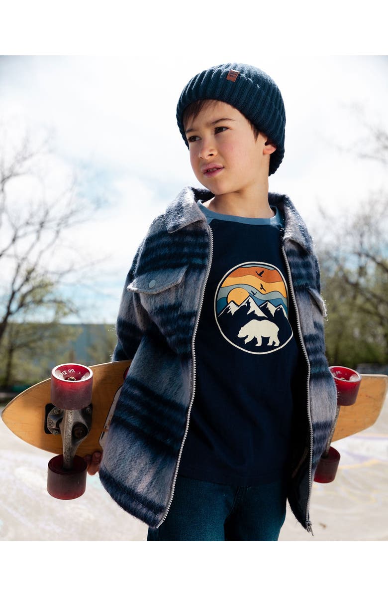 Deux par Deux Little Boy's Overshirt Wool-Effect With Pockets Plaid Blue And Gray, Alternate, color, 