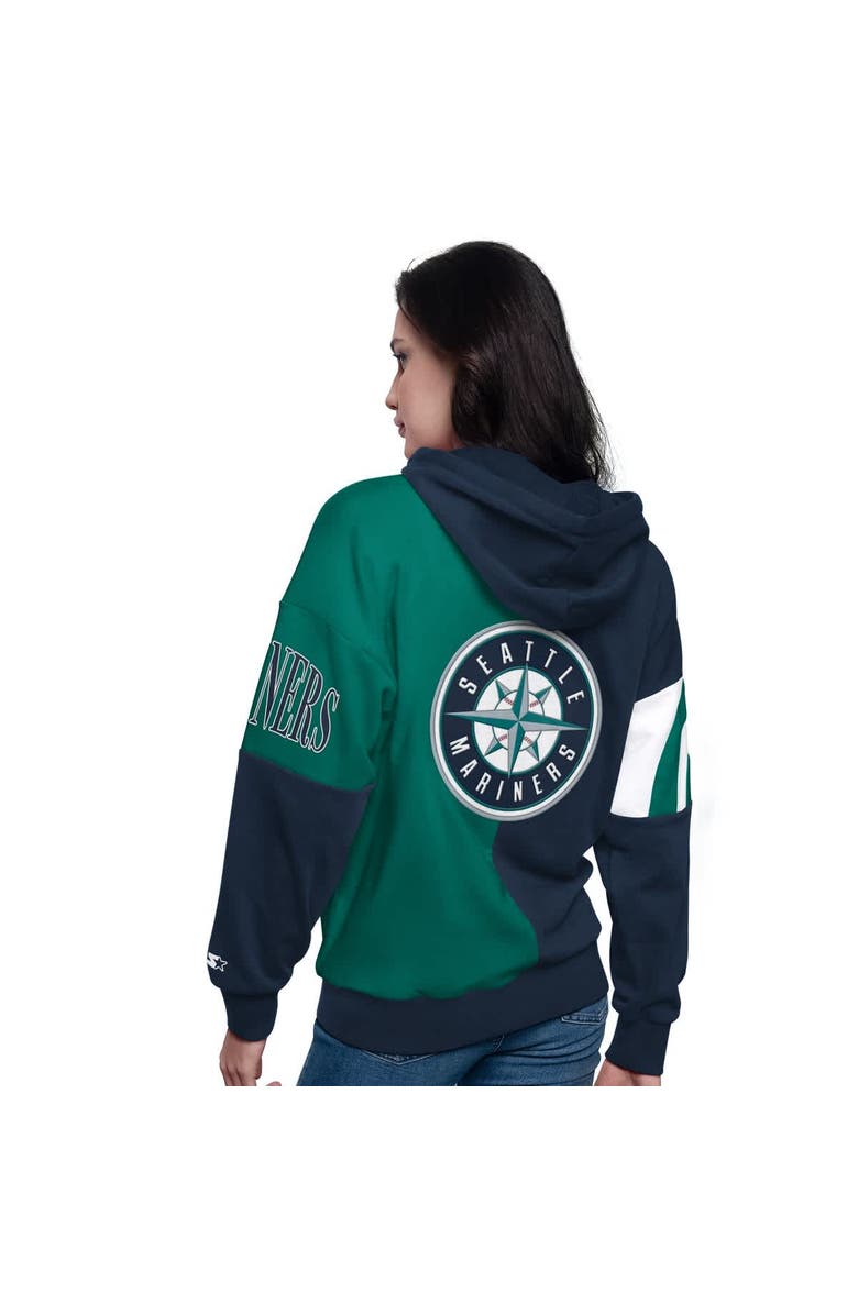 STARTER Women's Starter Navy/Aqua Seattle Mariners Curve Ball Full Zip Hoodie Sweatshirt, Alternate, color,
