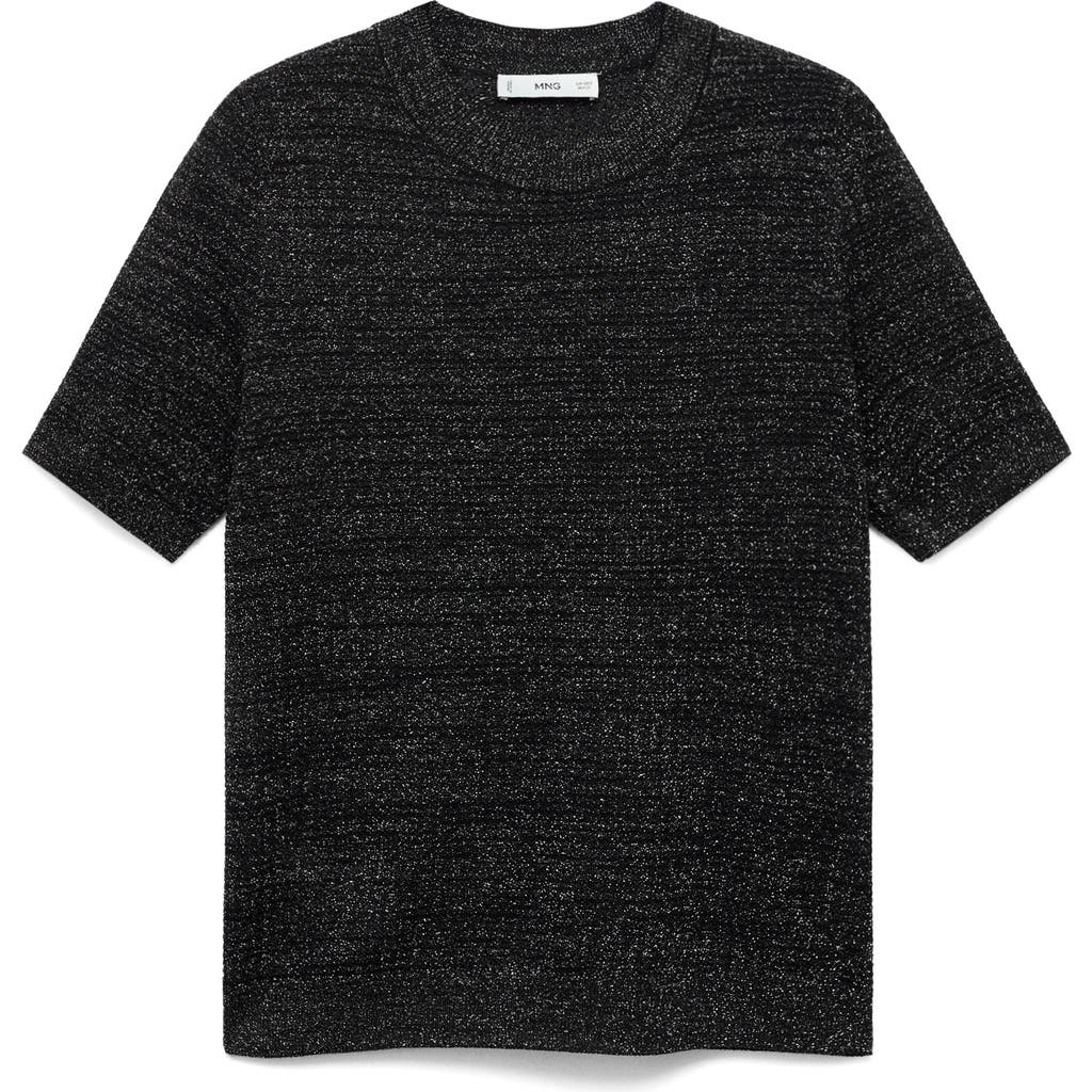 Mango Short Sleeve Metallic Crewneck Sweater In Black