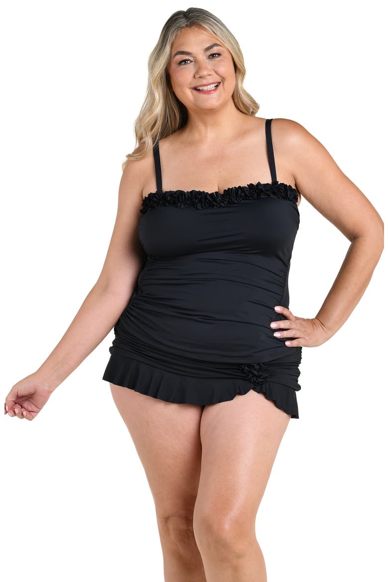 Island Goddess Ruffle Tankini Top, Alternate, color, BLACK