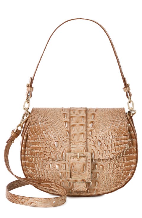 Cynthia Croc Embossed Leather Shoulder Bag