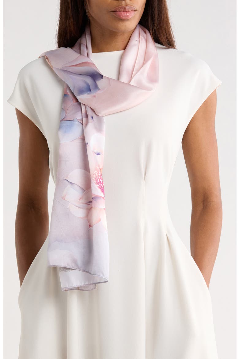 Floral Print Silk Scarf, Main, color, PURPLE