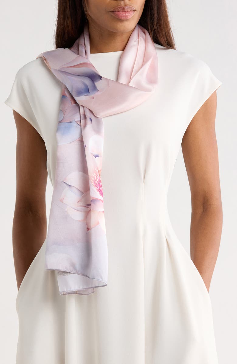 La Fiorentina Floral Print Silk Scarf, Main, color, Purple