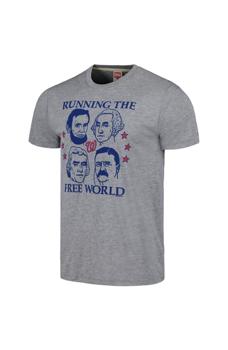 Homage Men's Homage Gray Washington Nationals Doodle Collection Running The Free World Tri-Blend T-Shirt, Alternate, color,
