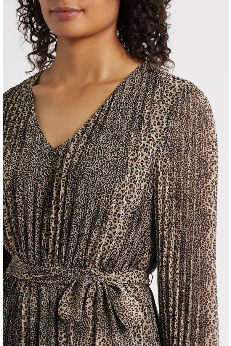 Animal Pleated Long Sleeve Midi Dress, Alternate, color, ANIMAL