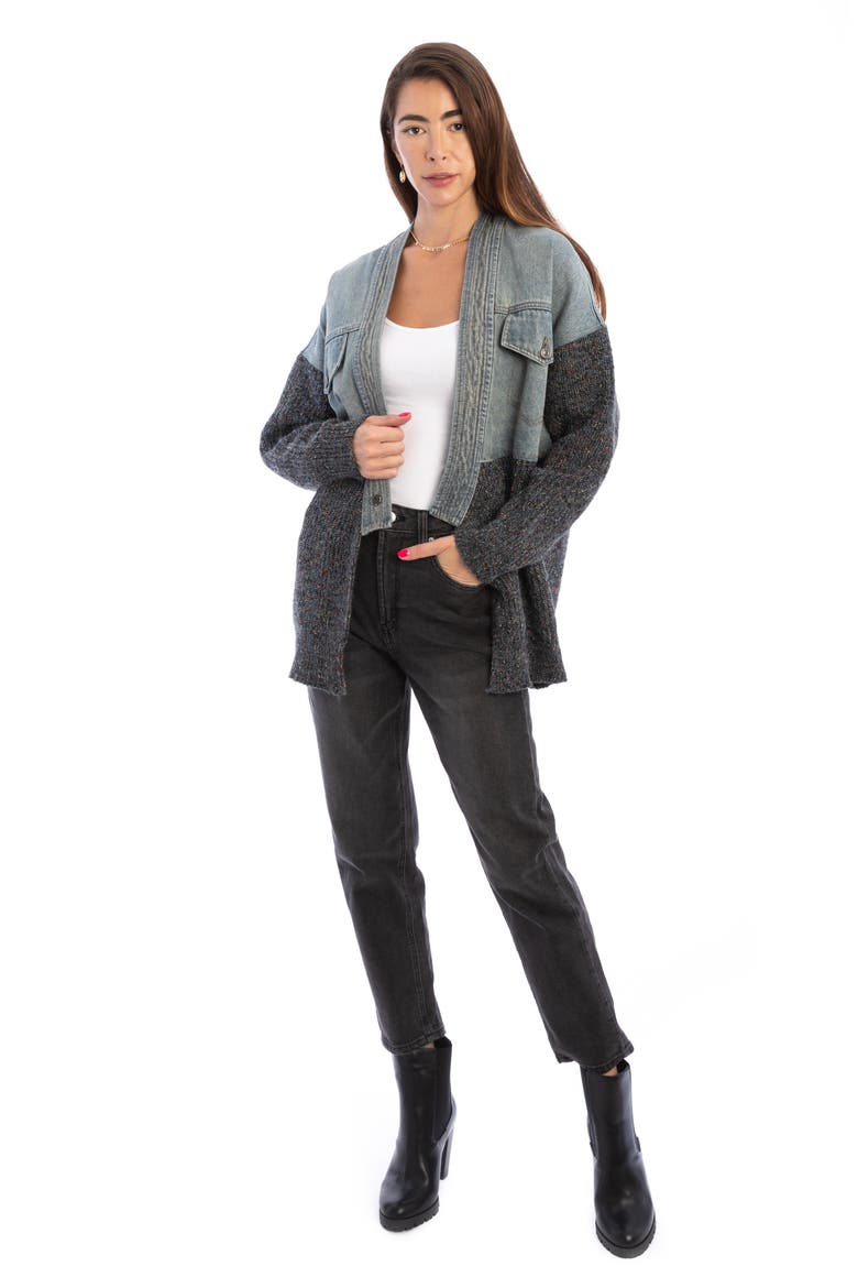 Denim Knit Topper Jacket, Alternate, color, BLUE