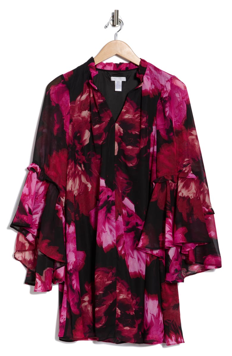 London Times Cascade Long Sleeve A-Line Dress, Alternate, color, Black/ Flame