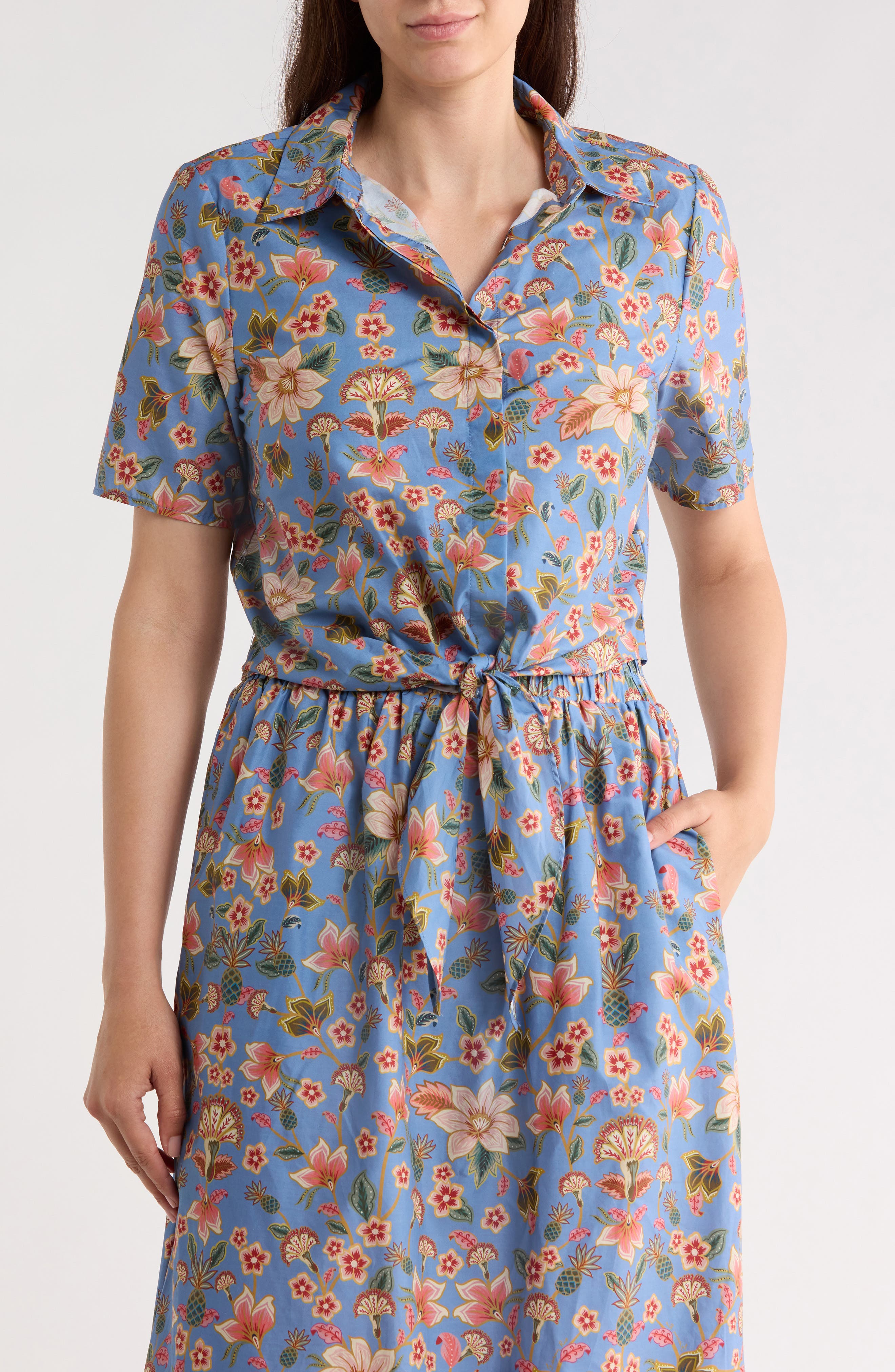 Tie Front Short Sleeve Button-Up Shirt - image 3
