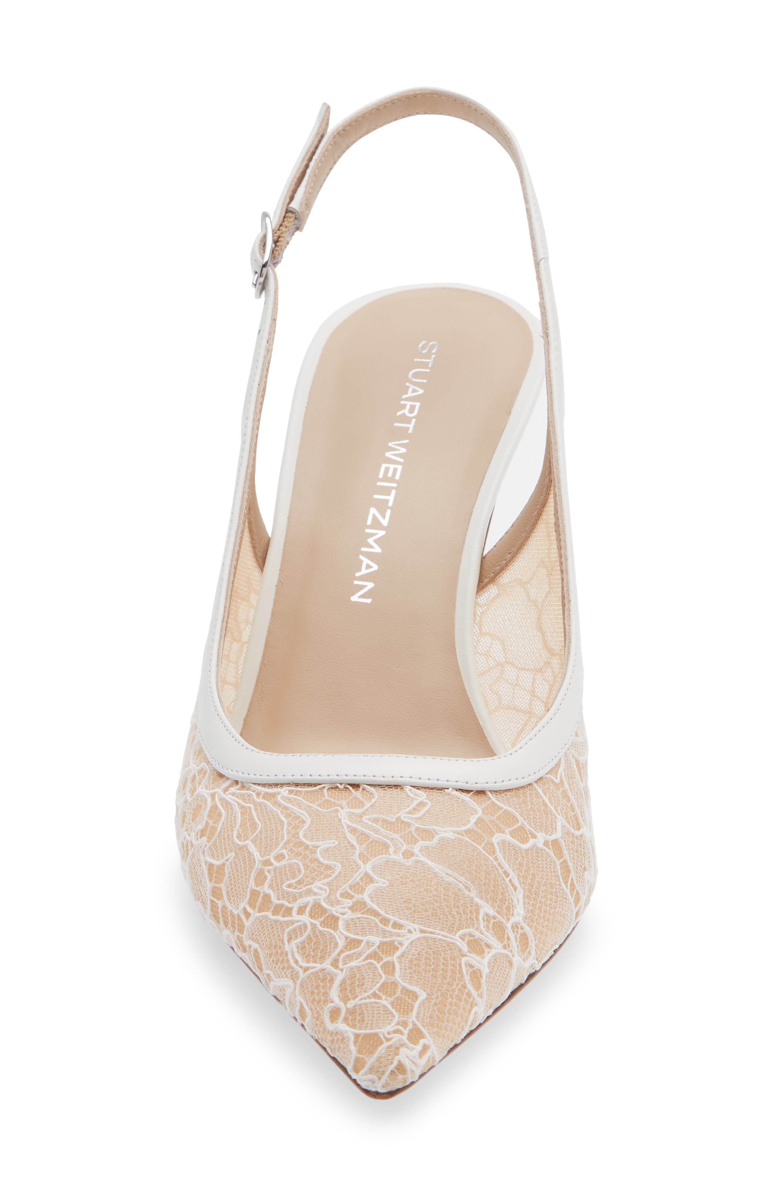 Stuart Weitzman Stuart Power 75 Pointed Toe Slingback Pump, Alternate, color, Blanco/ Beige/ Blanco