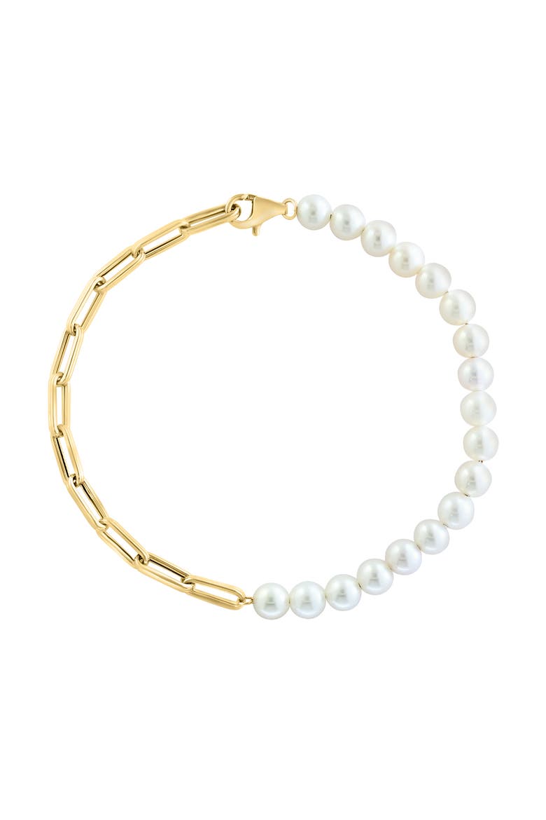 14K Yellow Gold Asymmetrical Paperclip Link & Freshwater Pearl Bracelet, Main, color, 14K Gold
