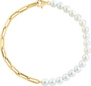 EFFY 14K Yellow Gold Asymmetrical Paperclip Link & Freshwater Pearl Bracelet