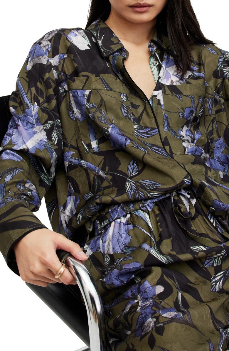 AllSaints Eve Batu Floral Button-Up Shirt, Alternate, color, Deep Khaki Green