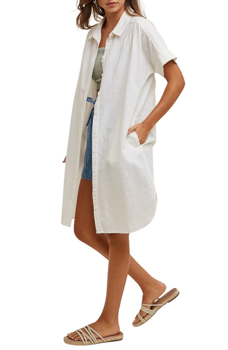 WISHLIST Linen & Cotton Blend Mini Shirtdress, Alternate, color, White