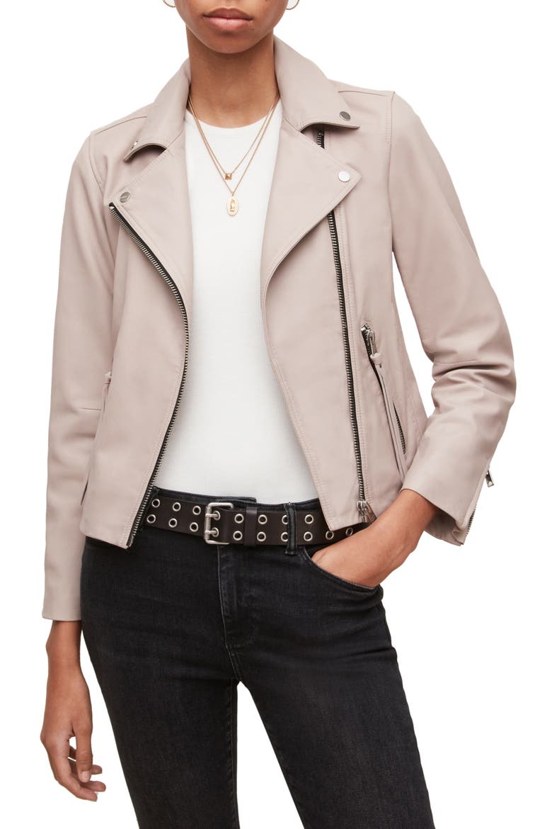 Dalby Leather Biker Jacket, Main, color, PALE PINK