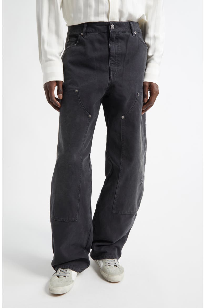 Journey Distressed Cotton Painter Pants, Main, color, BLACK