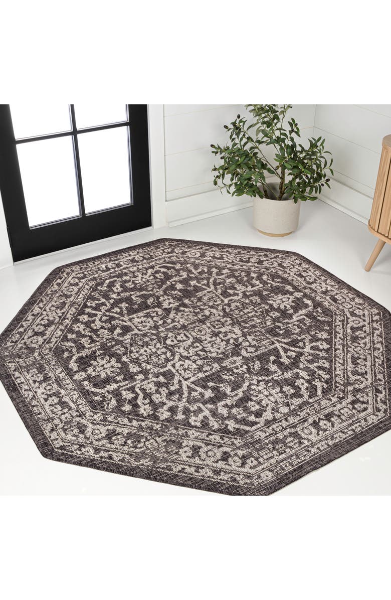 JONATHAN Y Malta Bohemian Medallion Textured Weave Octagon Indoor/Outdoor Area Rug, Alternate, color, Black/Gray