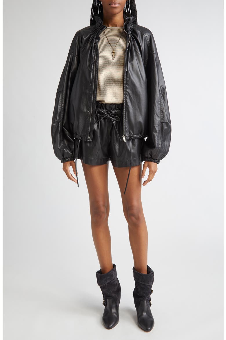 Naline Paperbag Waist Faux Leather Shorts, Alternate, color, BLACK