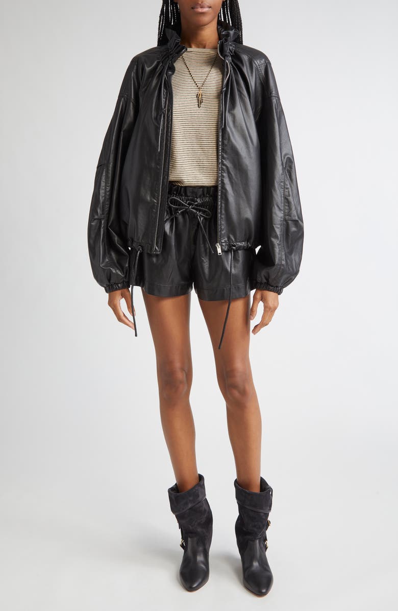 Isabel Marant Étoile Neela Faux Leather Drawstring Jacket, Alternate, color, Black