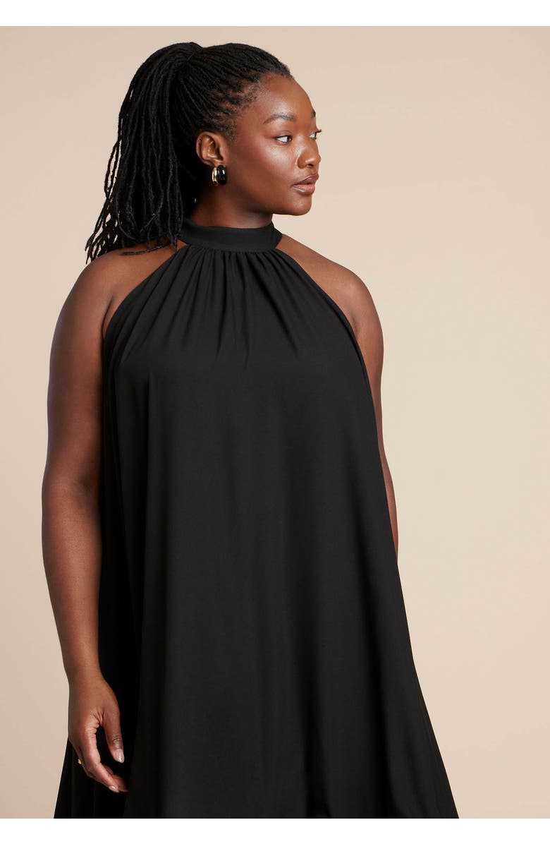 ELOQUII High Low Dramatic Ruffle Detail Dress, Alternate, color, Black Onyx
