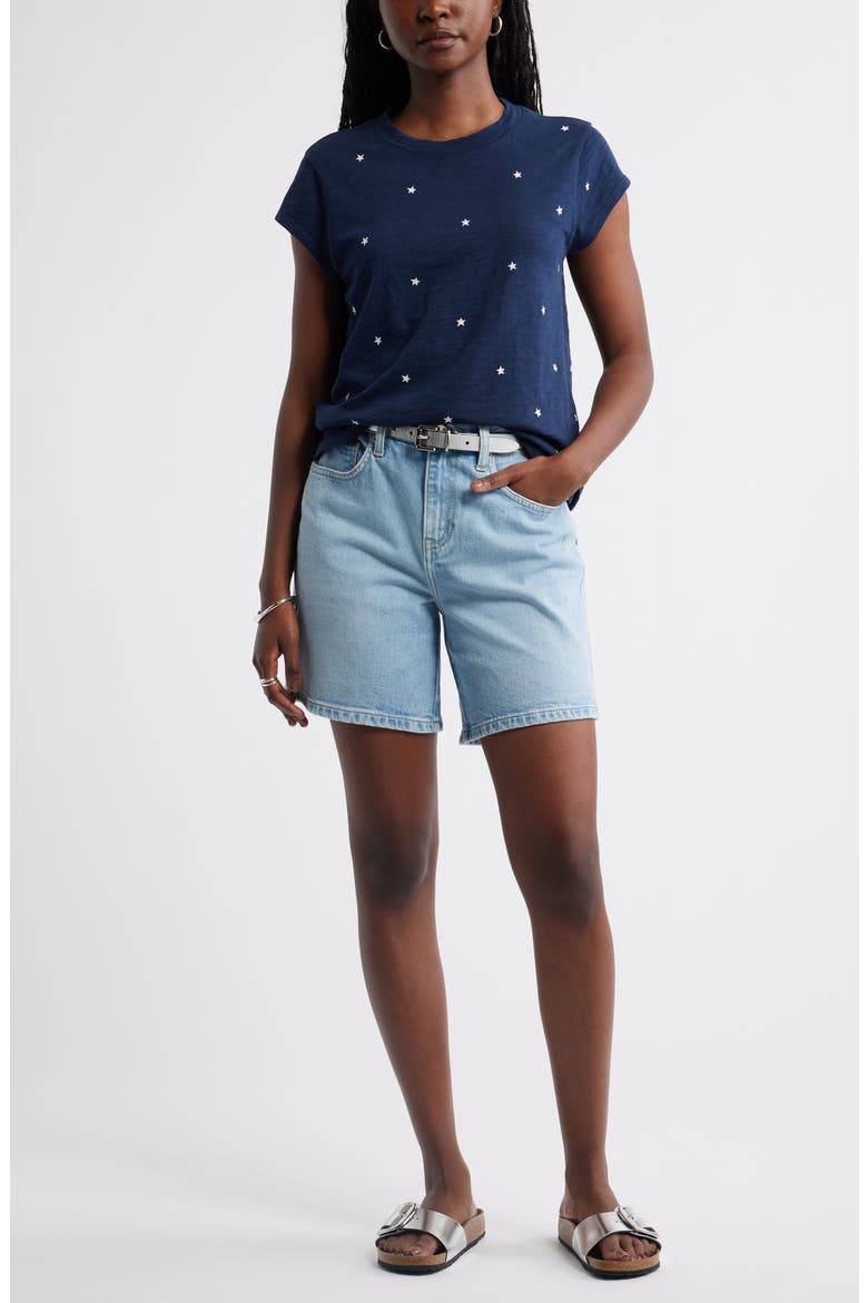 Star Embroidered Cap Sleeve T-Shirt, Main, color, NAVY- IVORY TOSSED STARS