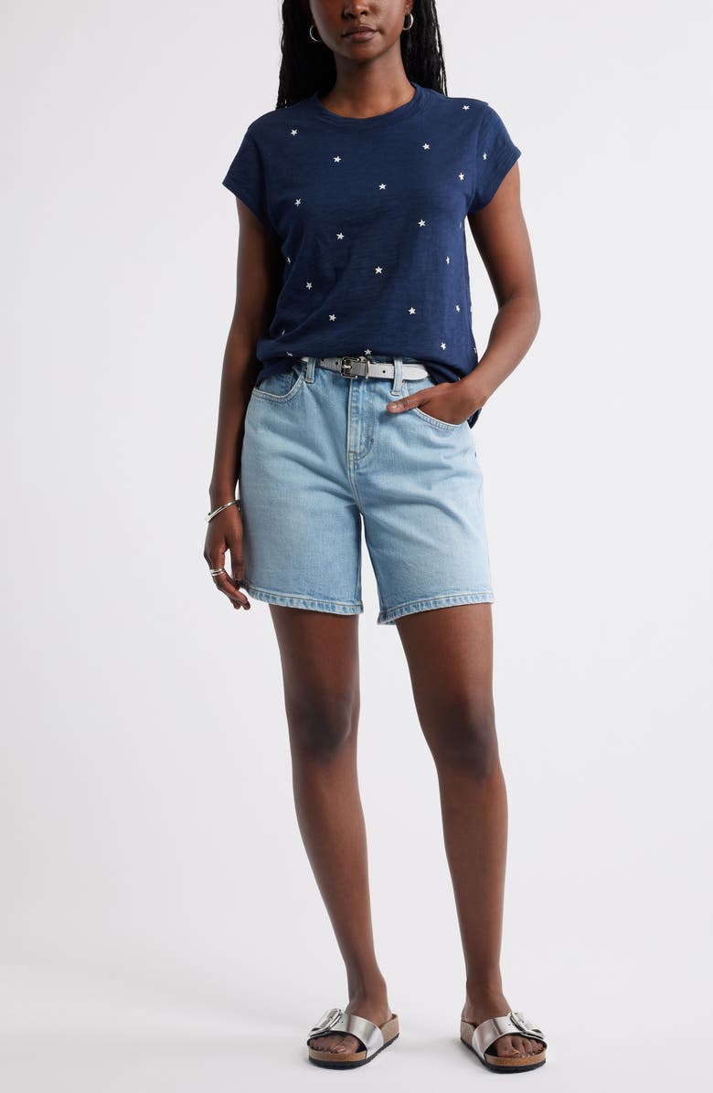 Caslon<sup>®</sup> Star Embroidered Cap Sleeve T-Shirt, Main, color, Navy- Ivory Tossed Stars