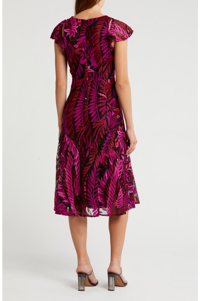 Laurel Embroidered Leaf Dress, Alternate, color, DARK PINK