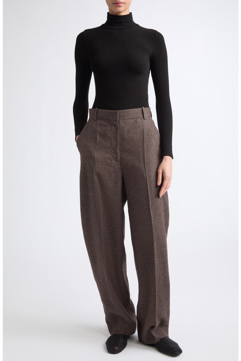 High Waist Straight Leg Wool Blend Trousers, Alternate, color, TAUPE MELANGE