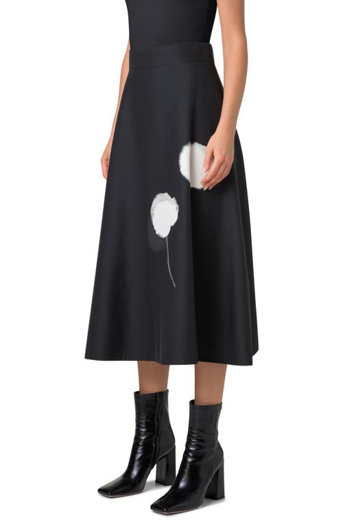 Akris Windflower-print Cotton Silk A-line Midi Skirt In Black-ecru
