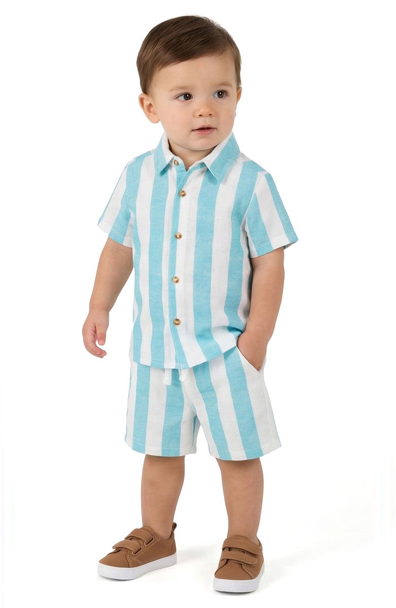 Andy & Evan Oxford Cotton Button-Up Shirt & Shorts, Alternate, color, Green