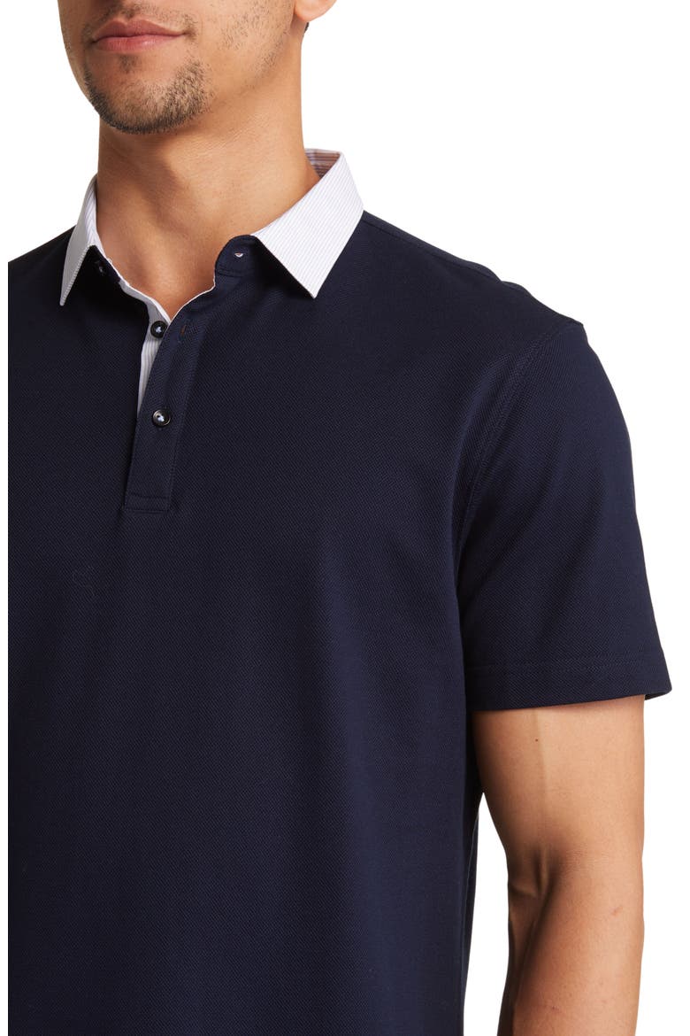 Trim Fit Stripe Collar Short Sleeve Polo, Alternate, color, NAVY