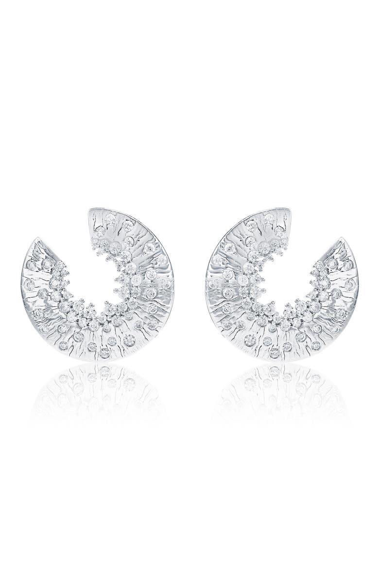Open Circle Cubic Zirconia Crescent Stud Earrings, Main, color, WHITE