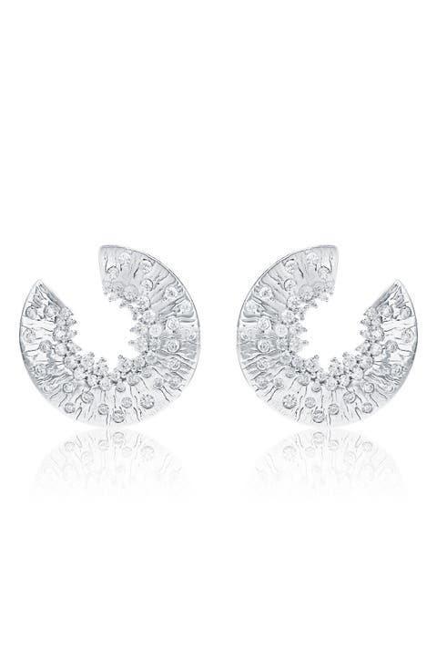 Open Circle Cubic Zirconia Crescent Stud Earrings