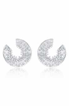 SUZY LEVIAN Open Circle Cubic Zirconia Crescent Stud Earrings