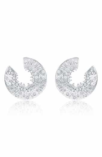 Open Circle Cubic Zirconia Crescent Stud Earrings