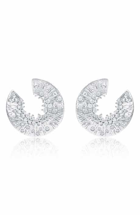 SUZY LEVIAN Open Circle Cubic Zirconia Crescent Stud Earrings