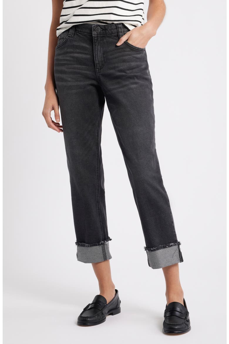 High Waist Fray Hem Jeans, Main, color, WASHED BLACK ARTISANAL