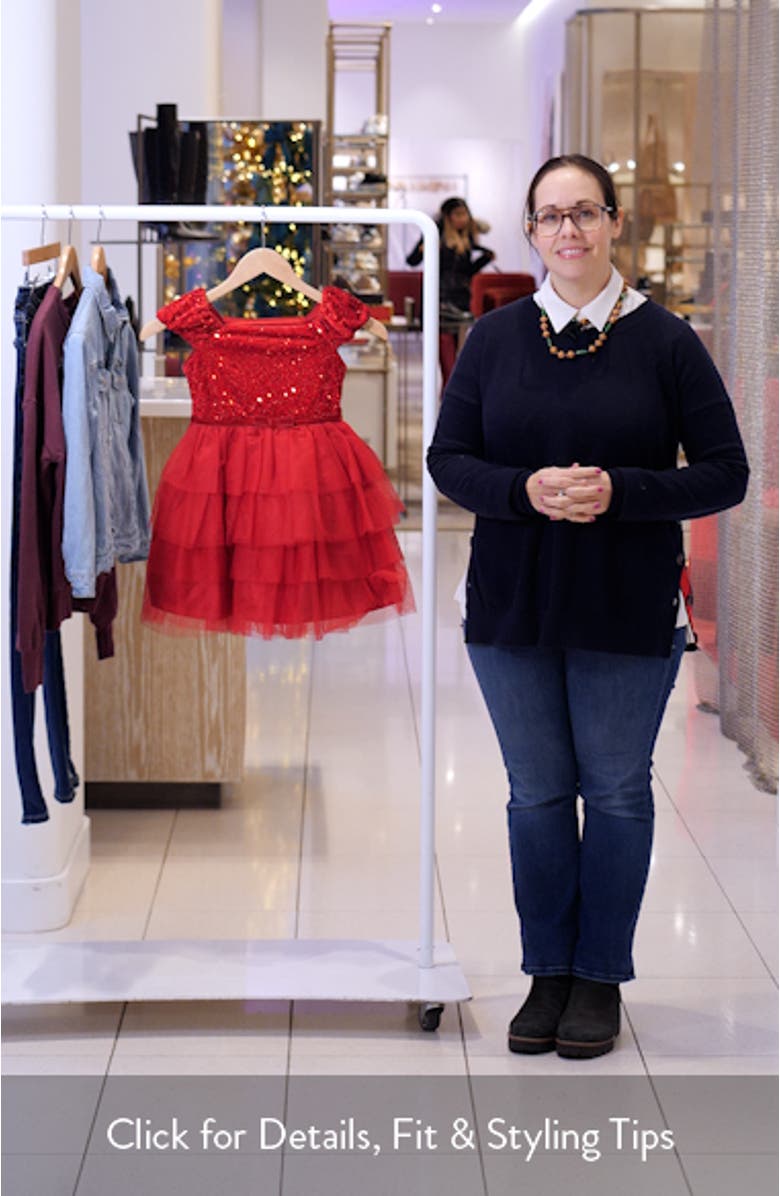 Kids
 Sequin Bodice Cap Sleeve Tiered Mesh Party Dress, sales video thumbnail