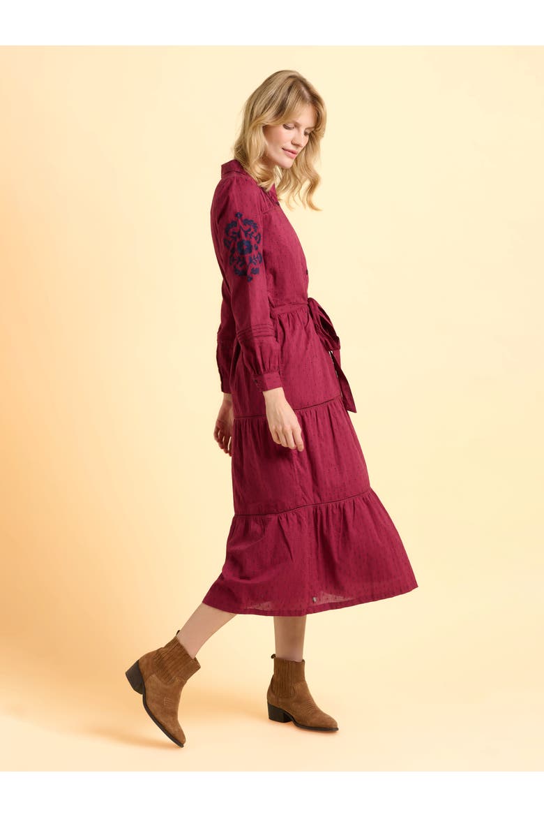 Embers Long Sleeve Tie Waist Midi Dress, Alternate, color, Burgundy
