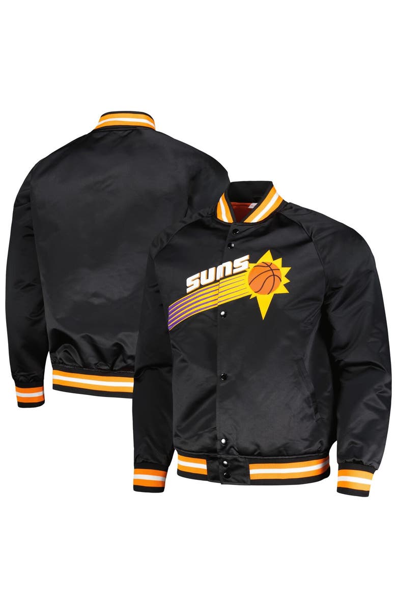 Mitchell & Ness Men's Mitchell & Ness Black Phoenix Suns Hardwood Classics  Throwback Wordmark Raglan Full-Snap Jacket, Main, color, 