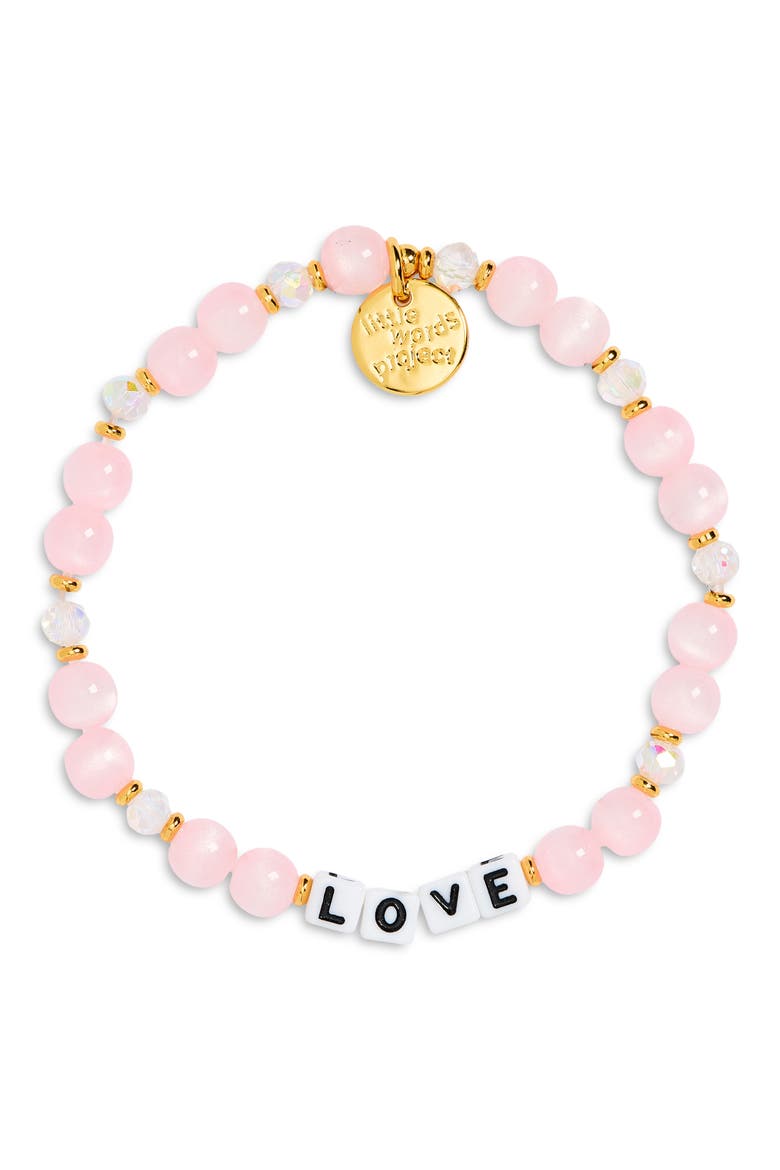 Love Sweet Petal Kisses Beaded Stretch Bracelet, Main, color, WHITE