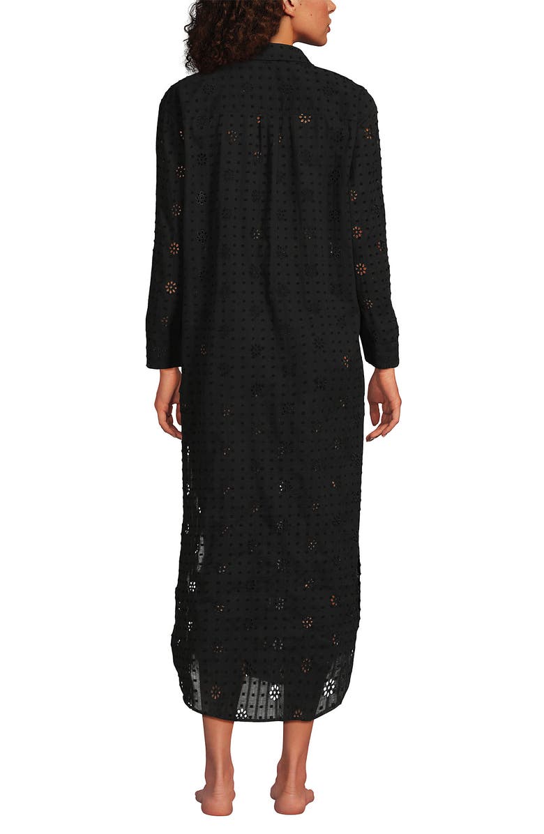 Lands' End Eyelet Button Down Maxi Cover-up Dress, Alternate, color, Black