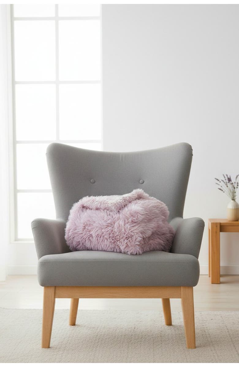 Sea To Me Blankets Palm Springs Plush Faux Fur Throw Blanket, Alternate, color, Rosewater