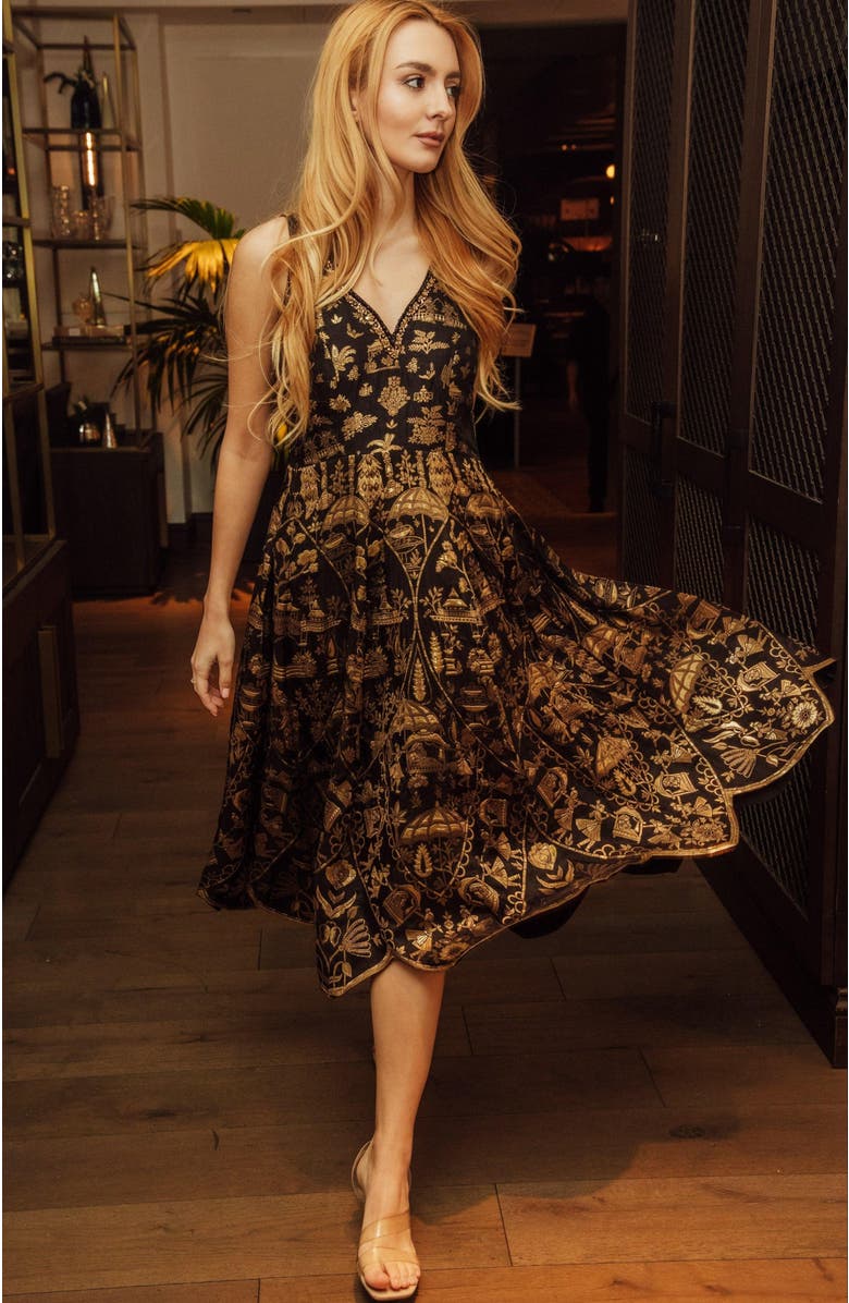 RAAS Sablora Jacquard Midi Dress, Alternate, color, Black