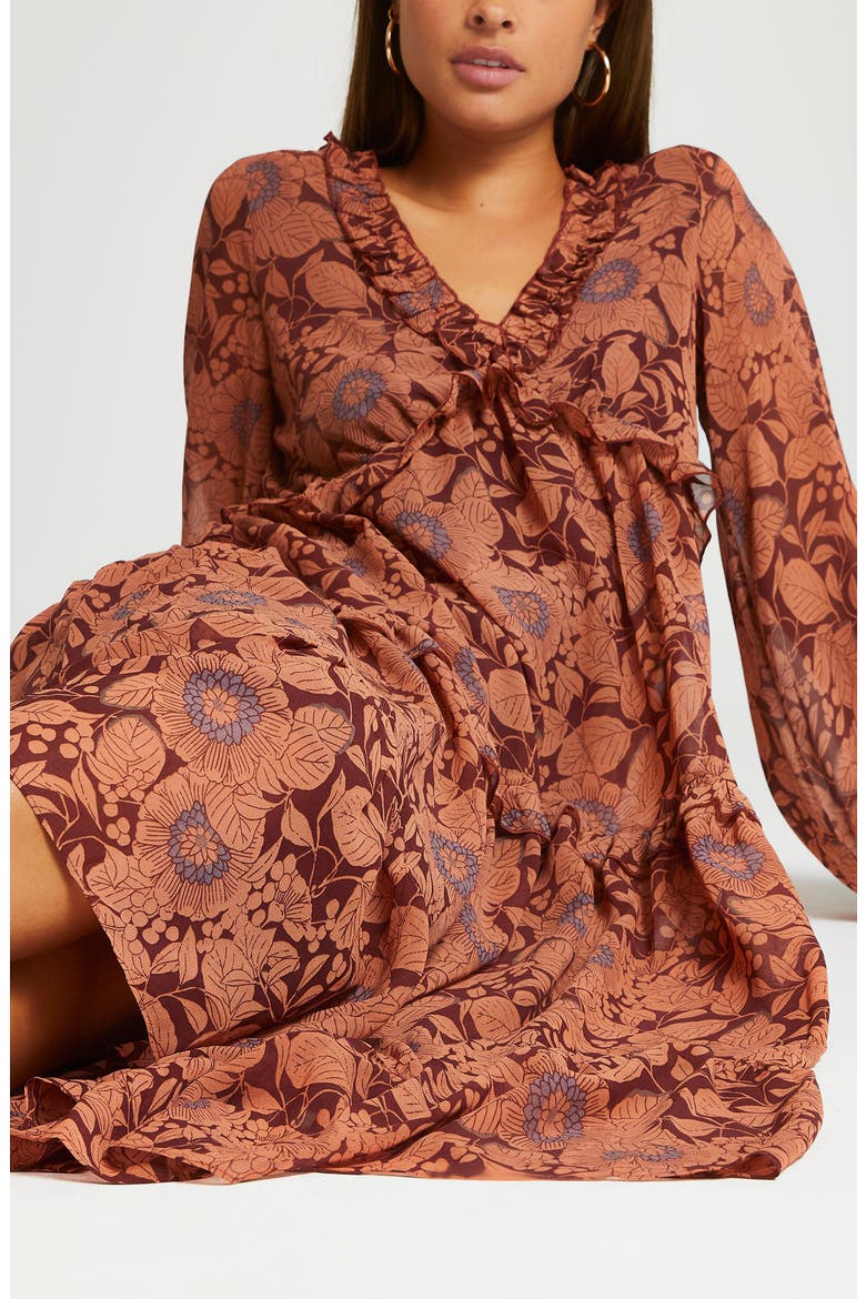 Rust Long Sleeve Midi Dress, Alternate, color, RUST