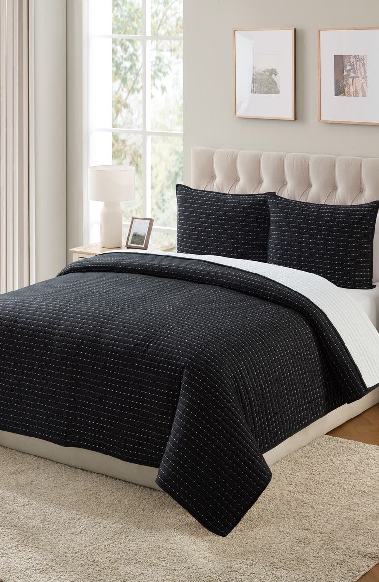 VCNY HOME Pickstitch 3-Piece Queen Quilt Set, Alternate, color, Black