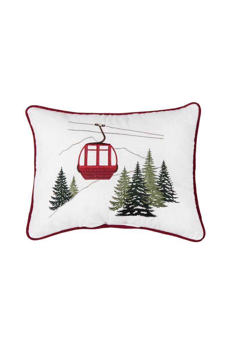 Embroidered Ski Gondola Winter Sports Christmas Throw Pillow 12" x 16", Main, color, Red